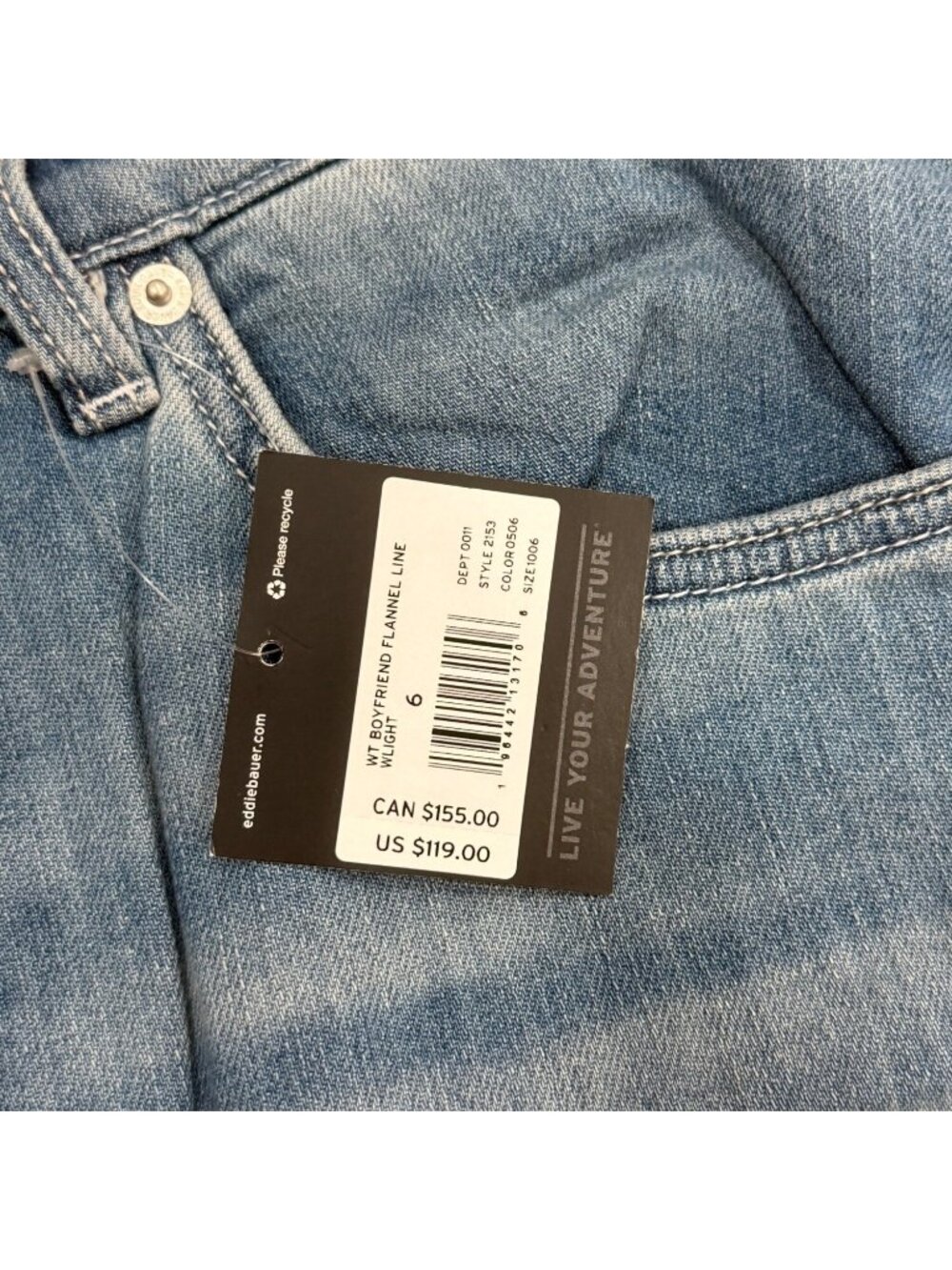 Eddie Bauer Women Size 6 Tall Jeans Boyfriend Flannel Lined Midrise Straight NEW - Picture 4 of 9